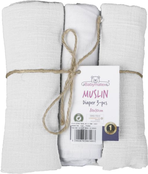 Obrazek Pielucha MUSLIN 3 pak 100% bawełna, roz. 70x80