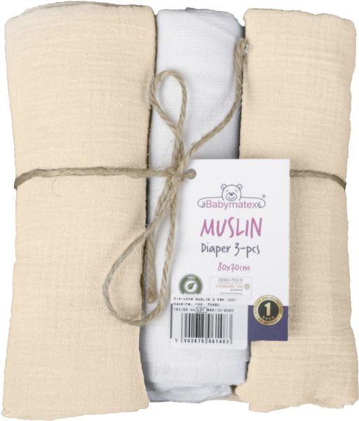 Obrazek Pielucha MUSLIN 3 pak 100% bawełna, roz. 70x80