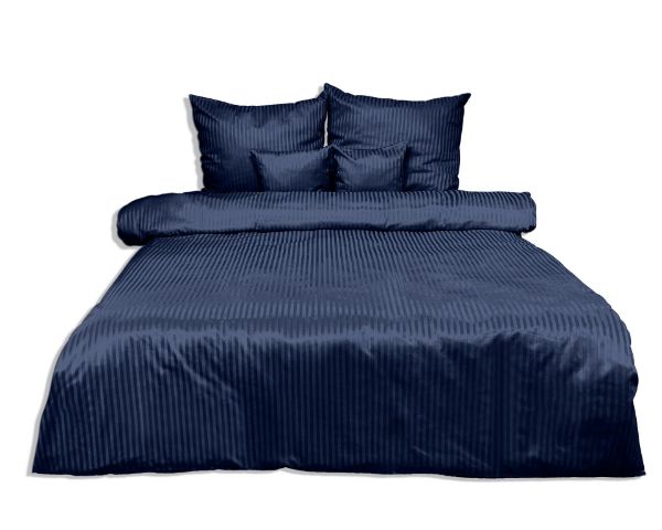 Obrazek Matex Pościel adamaszkowa 160x200, 70x80 granatowa z paskiem 1 cm