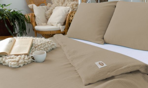 Picture of MATEX Pościel muślinowa 220x200, 70x80, jednobarwna, beżowa