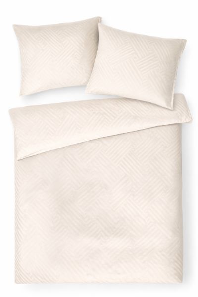 Picture of Matex pościel z adamaszku geometrycznego 220x200, 70x80, z paskiem 1 cm - kremowa